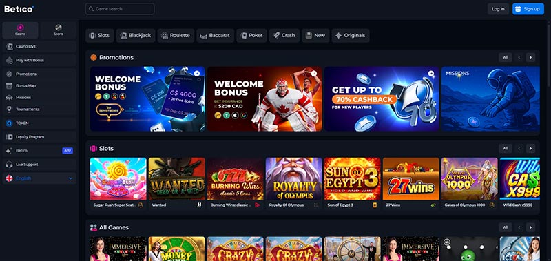 Main screen of Betico Casino